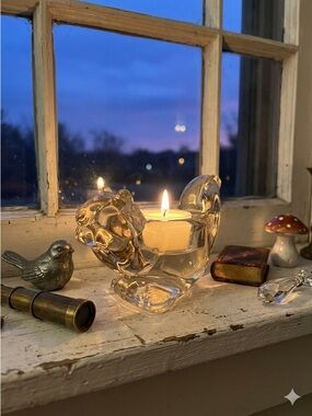 Vintage AVON Glass Squirrel Votive Candle Holder Heavy Solid Woodland Critters